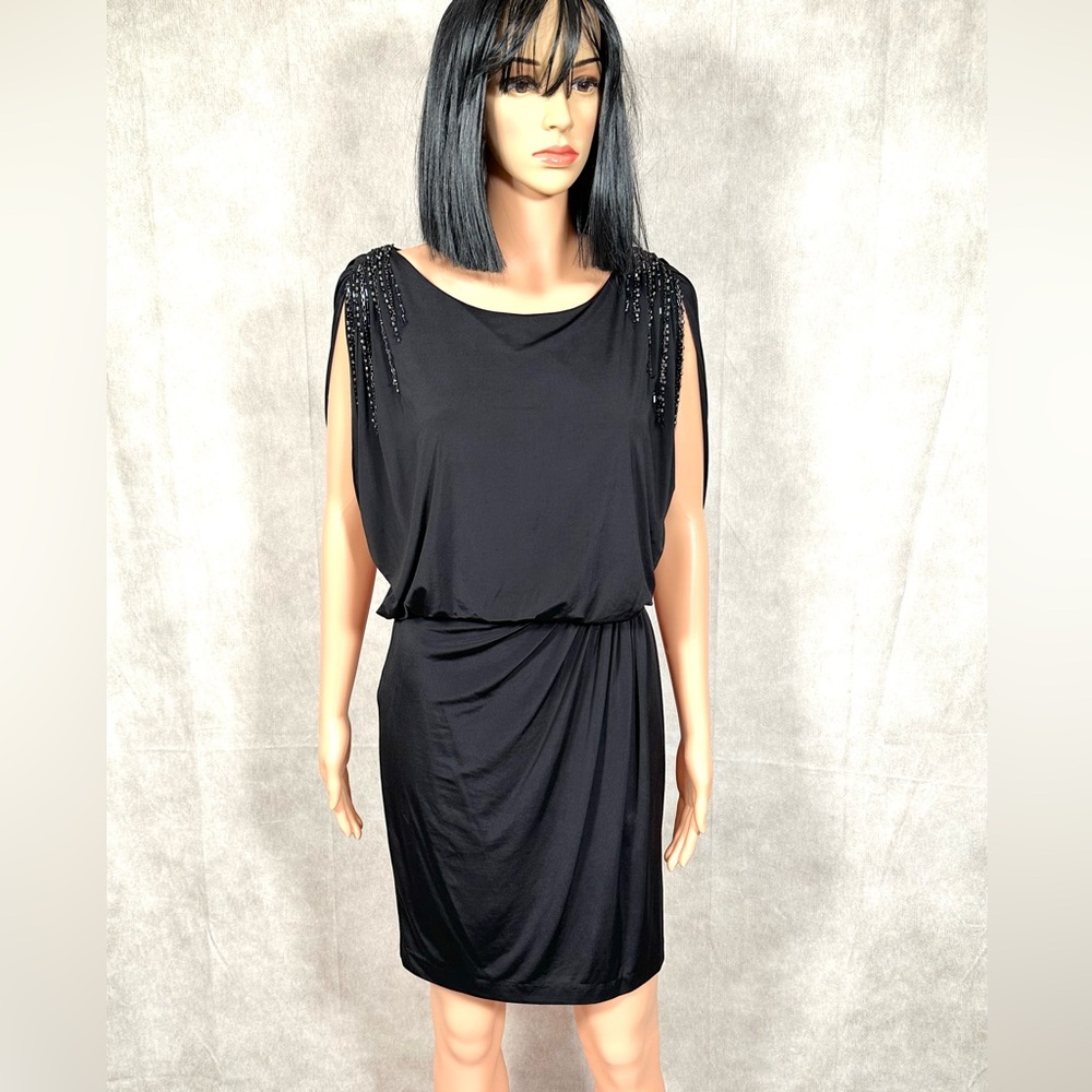 NWT - Aidan Mattox Black Ruched Embellished Mini Dress